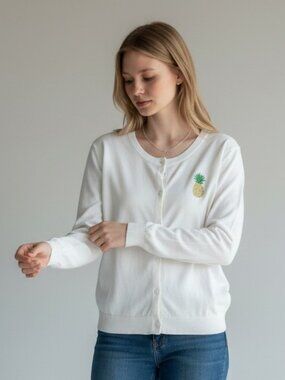 J. Crew Pineapple Caryn Cardigan Sweater Womens Size Large Cotton Preppy Casual